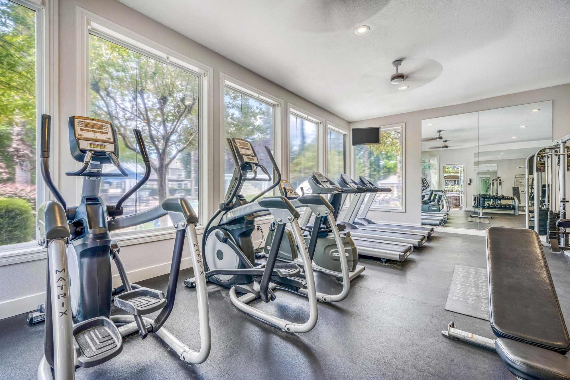 Spacious fitness center at Hawthorn Village Apartments in Napa, California