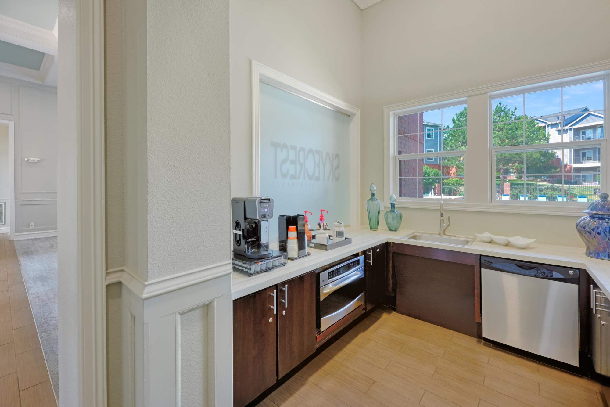 Clubhouse Kitchen Area at Skyecrest Apartments in Lakewood, Colorado