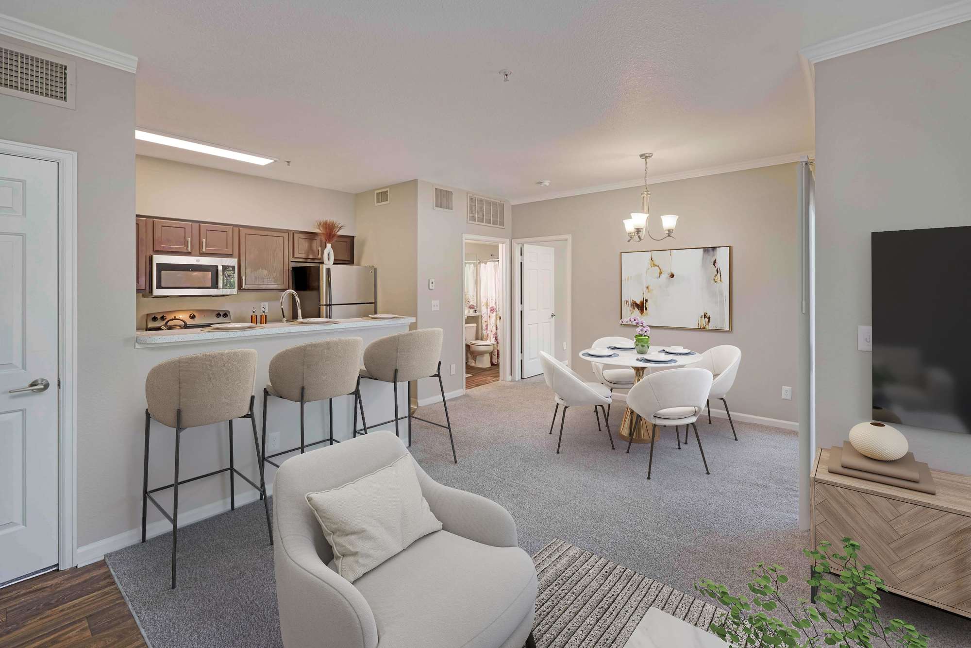 Living Room View at Skyecrest Apartments in Lakewood, Colorado