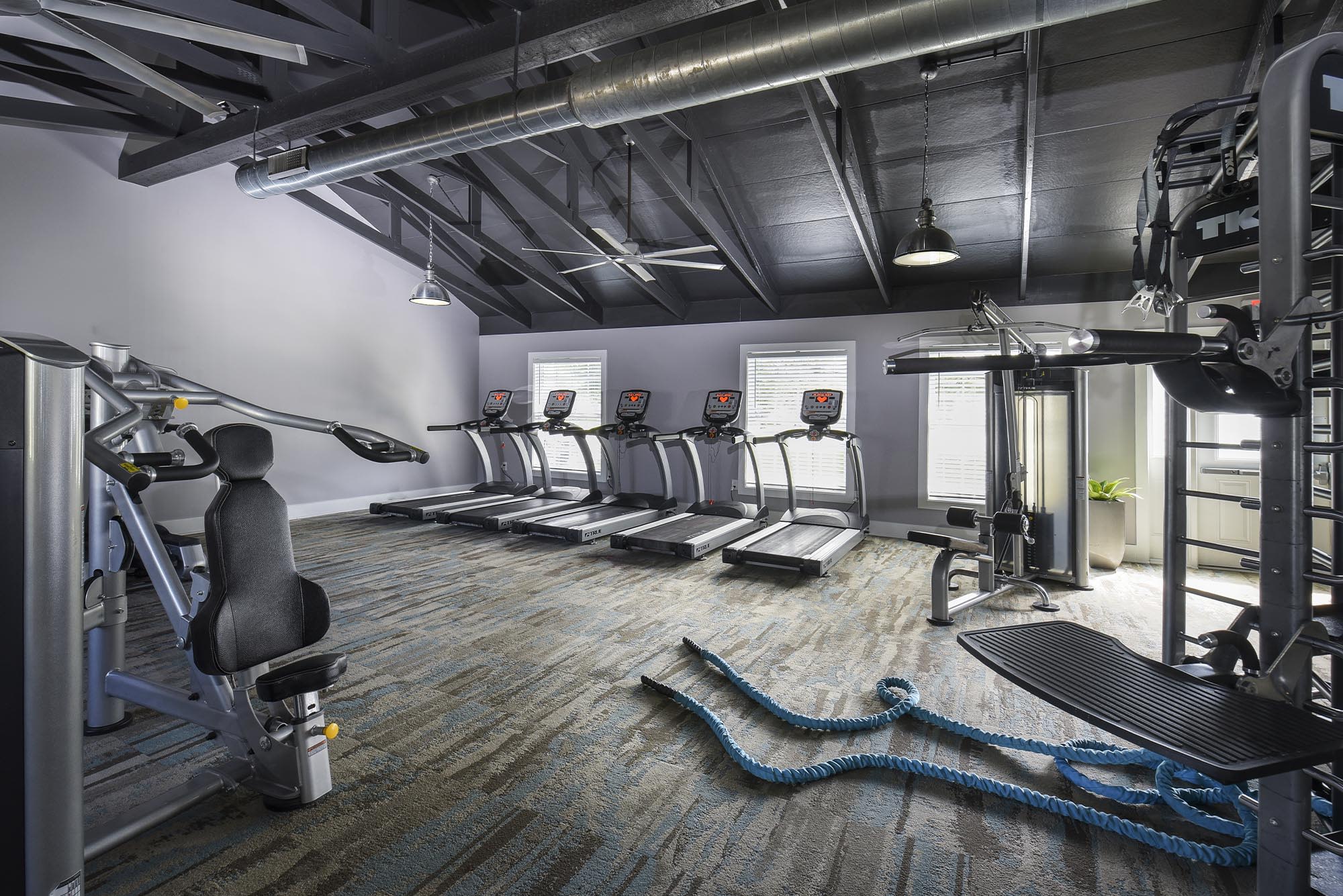 fitness center at The Meridian South in Indianapolis, Indiana