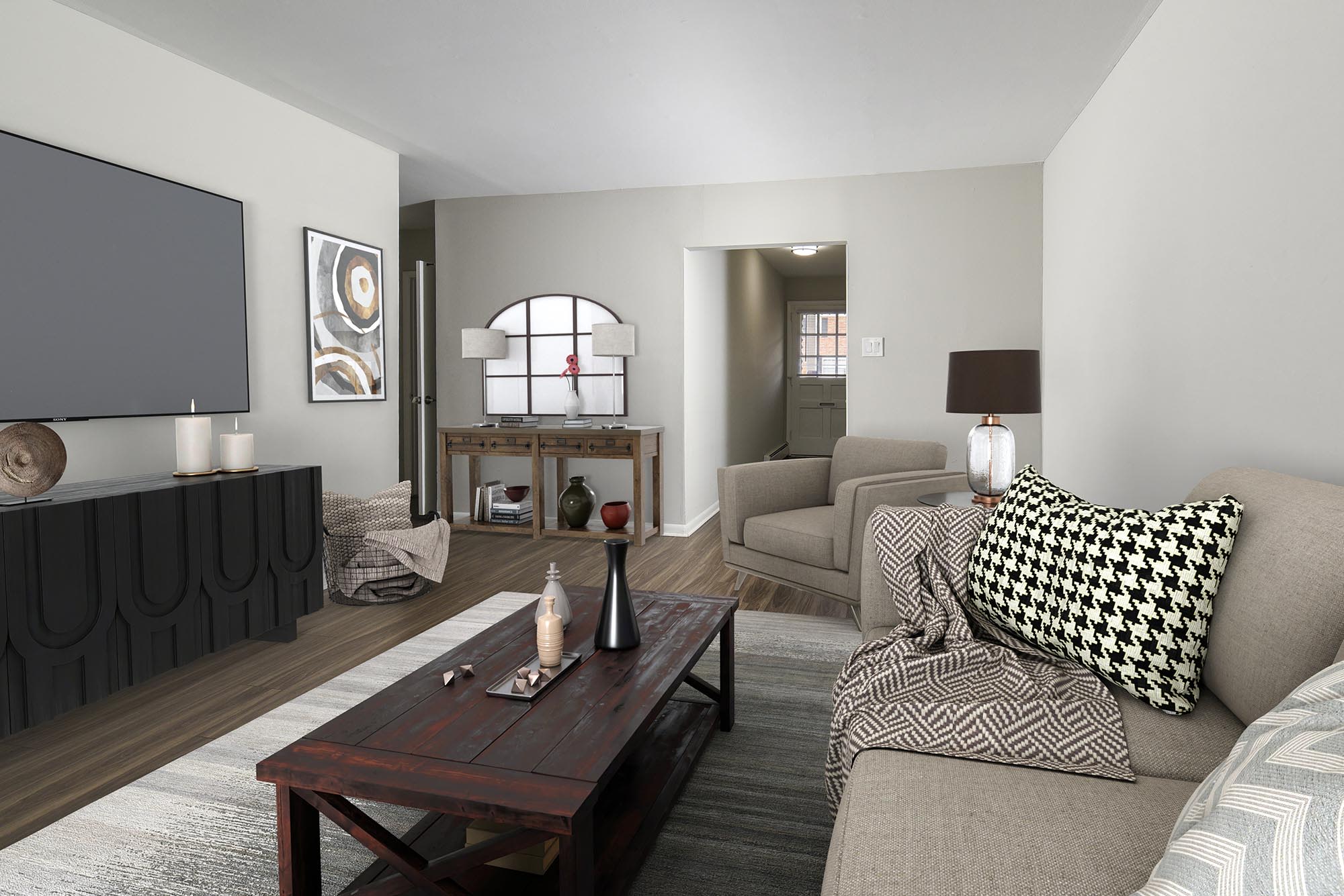 model living room at Parc at West Point, North Wales, Pennsylvania