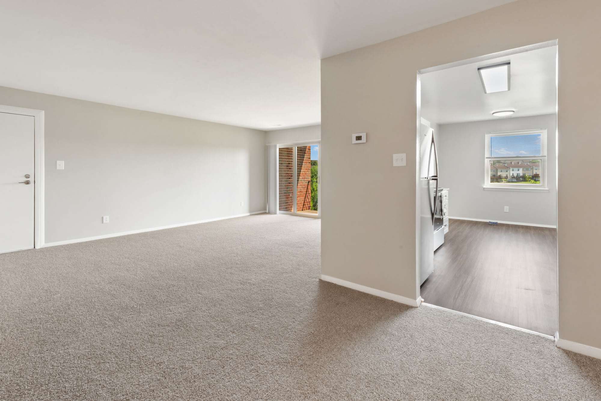 Renovated dining, living room and kitchen at Greenspring in York, Pennsylvania