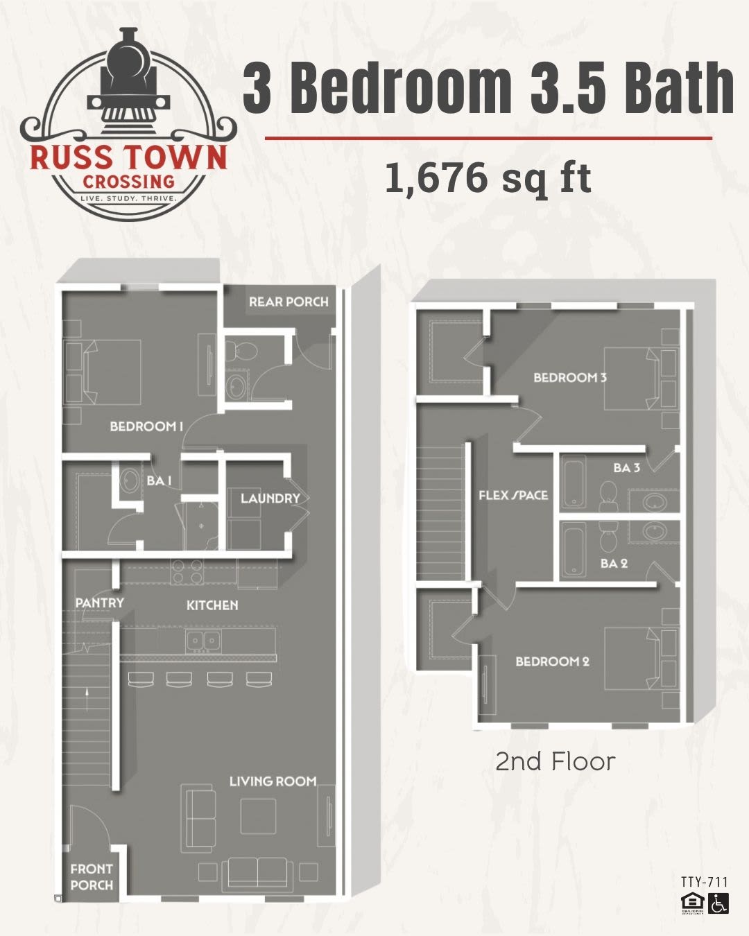 4 Bedroom 4.5 Bath Townhome Russ Town Floor Plan