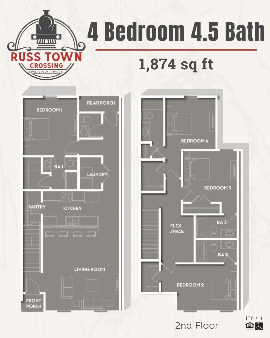 3 Bedroom 3.5 Bath Townhome Russ Town Floor Plan
