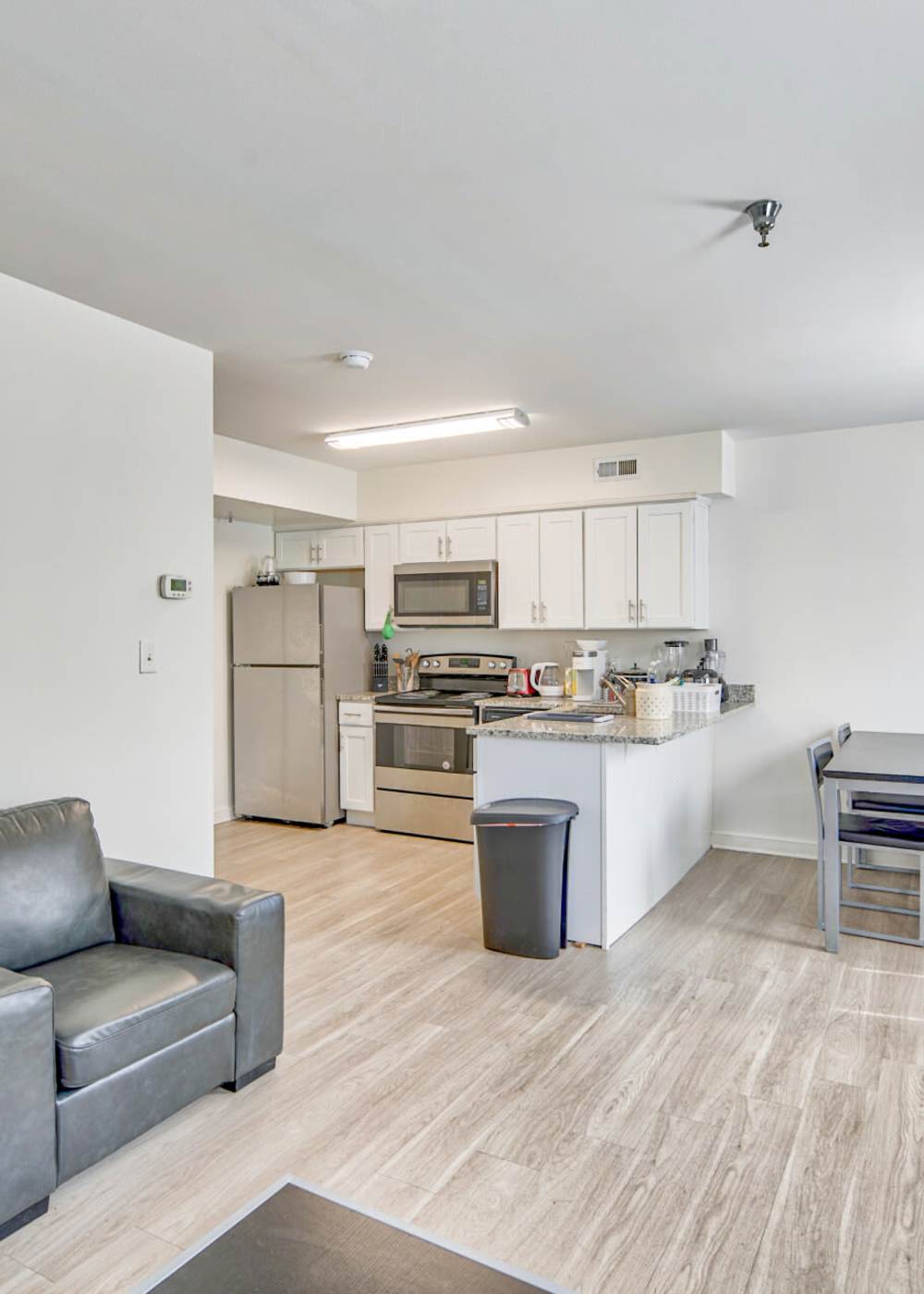 Wood flooring in a furnished apartment living room at Marshall Park in Richmond, Virginia