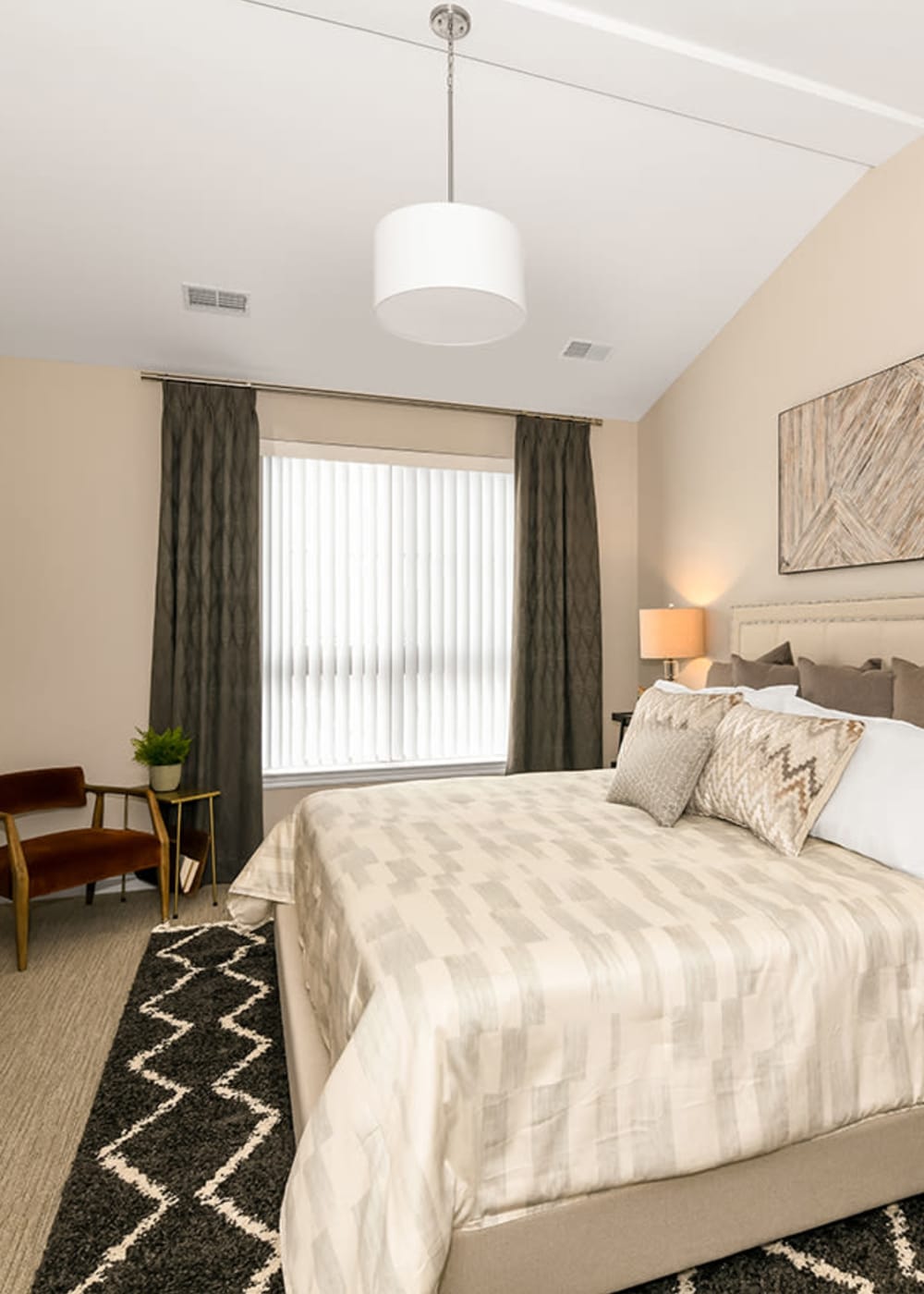 Modern bedroom at Encore Townhomes in Utica, Michigan