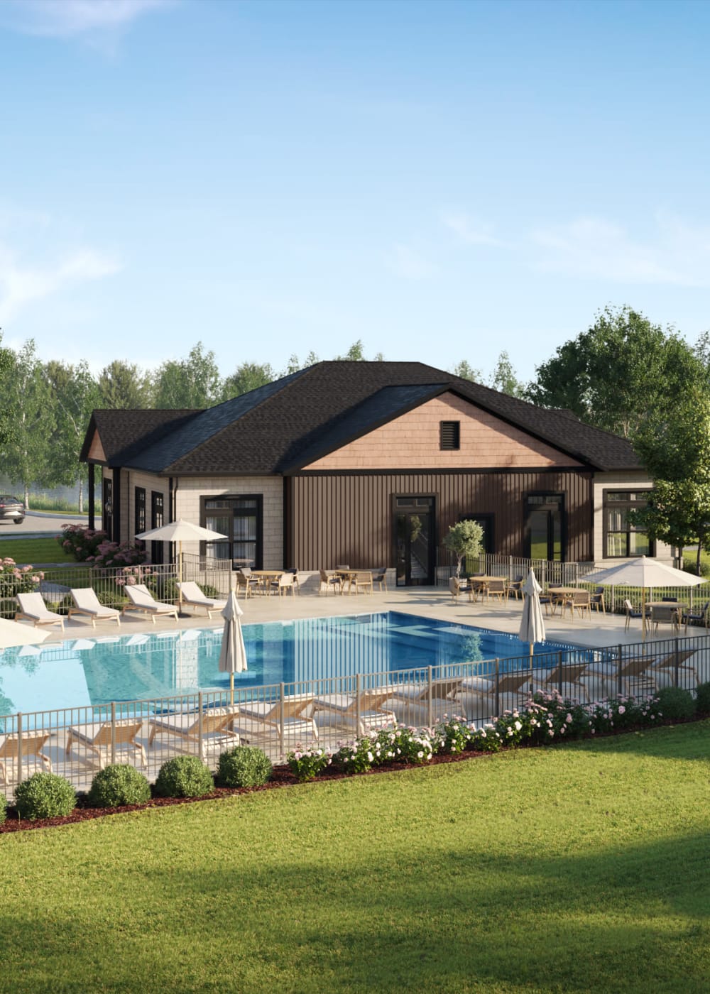 Sparkling resort-style pool and sundeck at Meribel in Springboro, Ohio