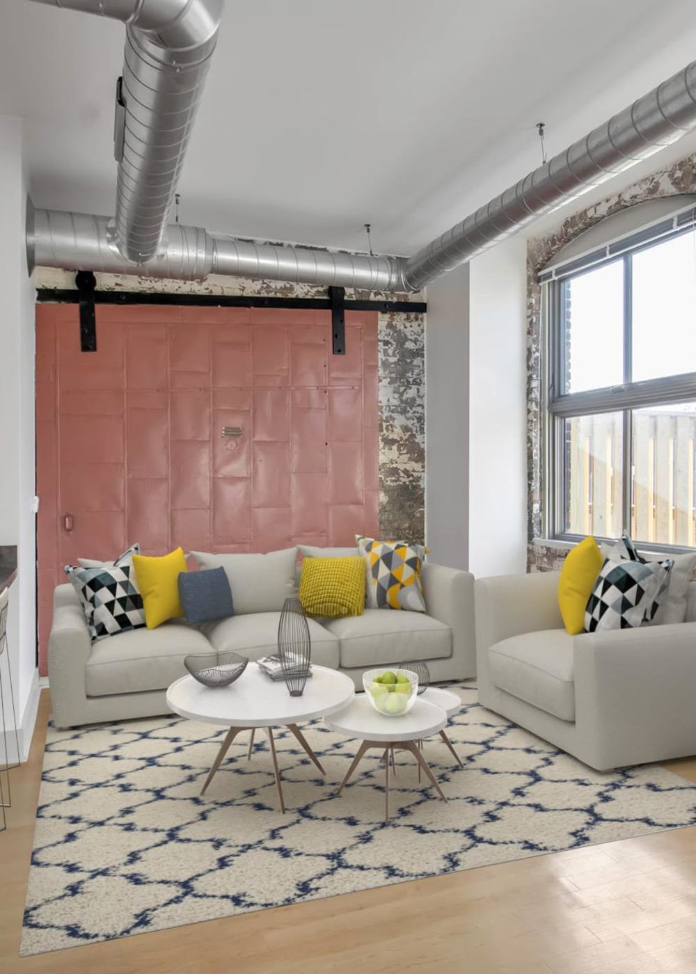 An apartment with a patio at Barcalo Living in Buffalo, New York