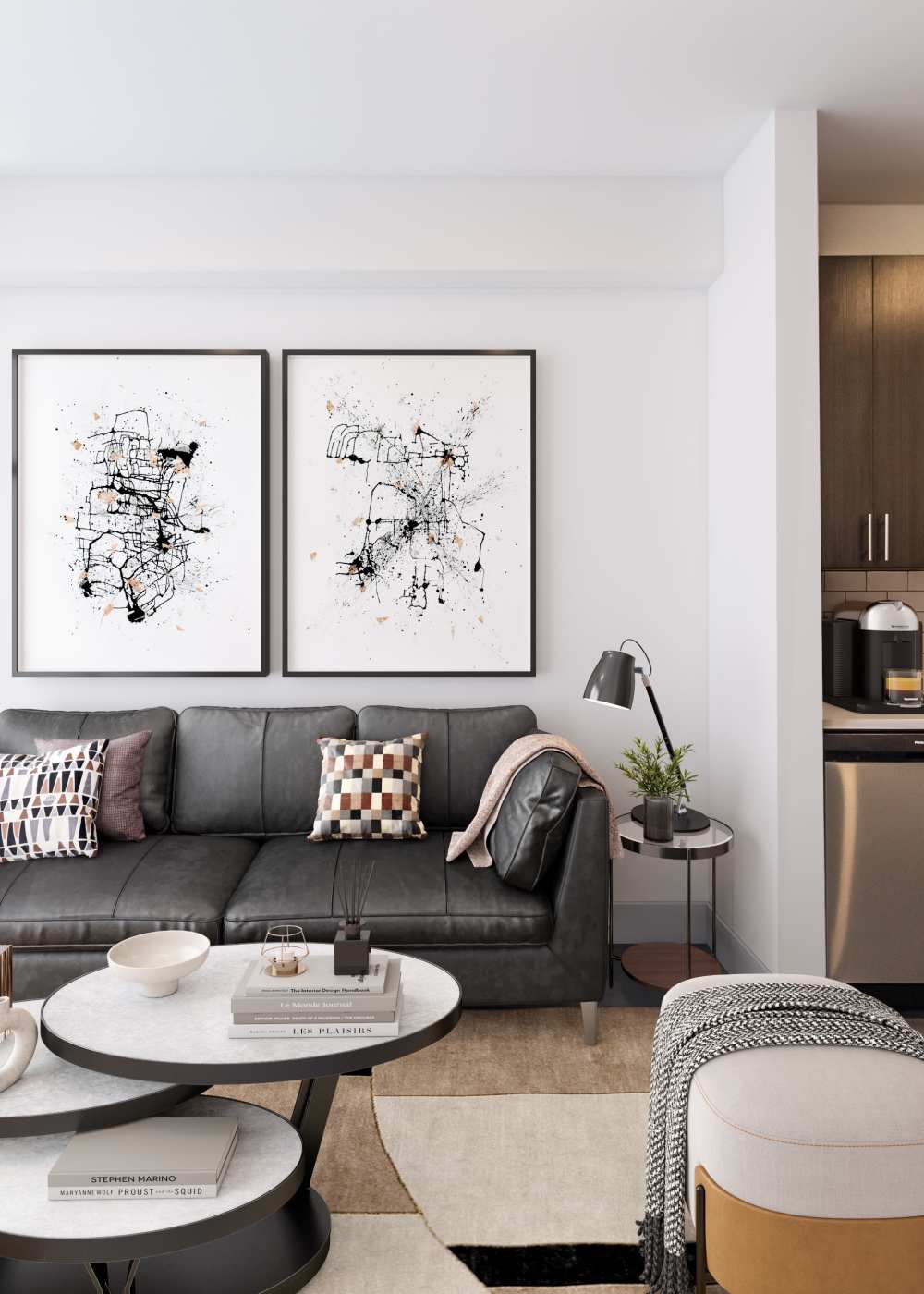 Furnished living room in a model home at Sphere Apartments in Richmond, Virginia