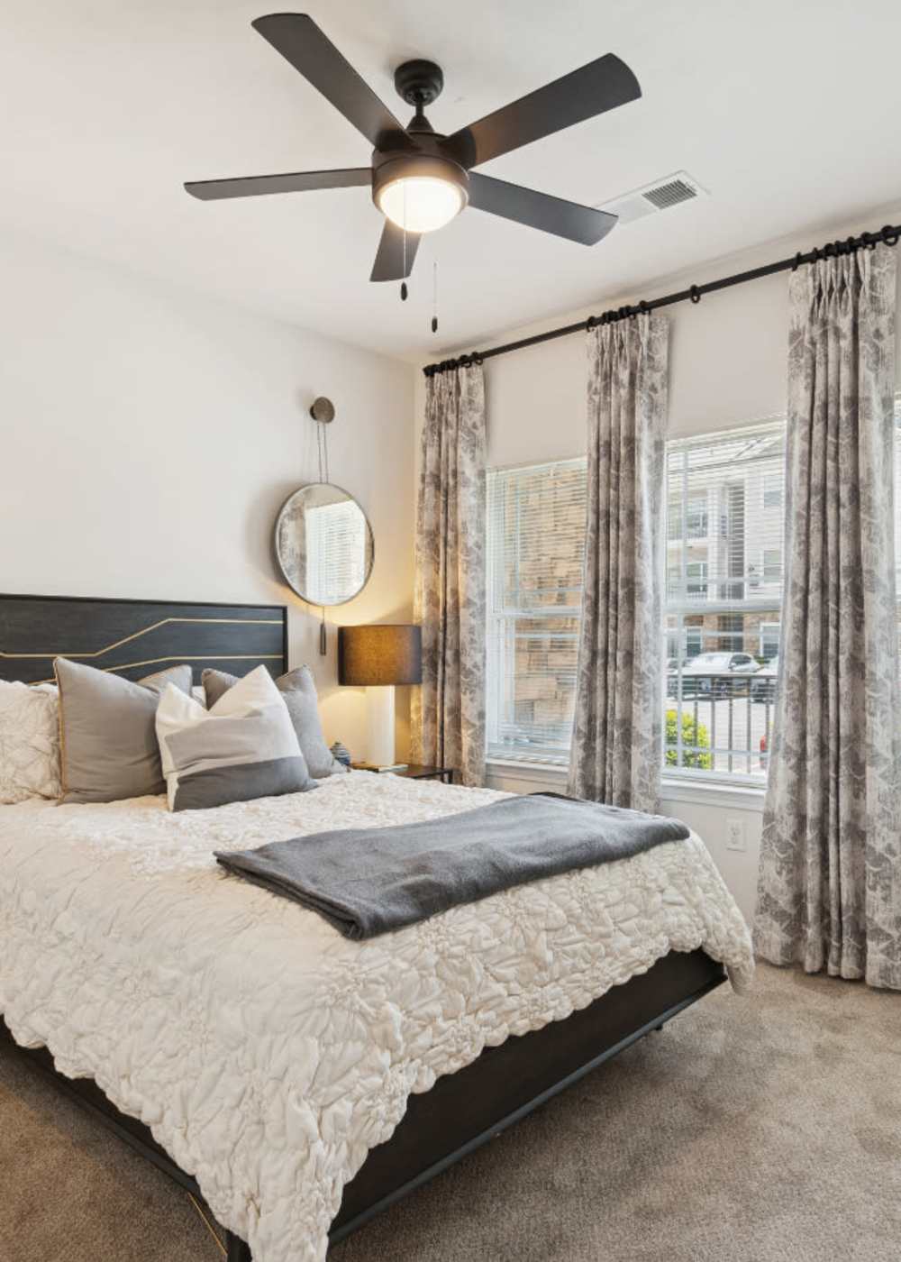 A furnished apartment living room at Evergreen at Five Points in Valdosta, Georgia