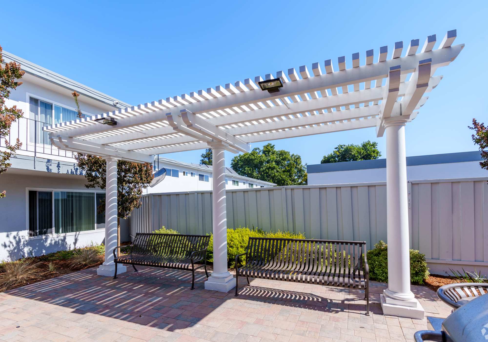 Shade area in the courtyard at Marina Haven Apartments in San Leandro, California