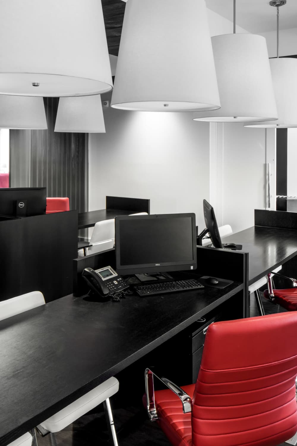 Workstations for resident use in the business center at The Holly in Lubbock, Texas