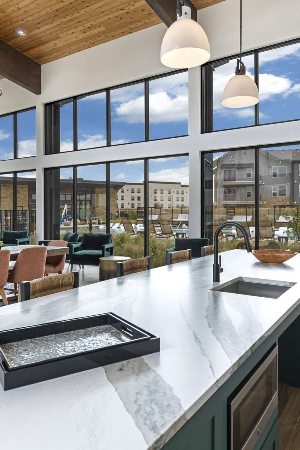Community kitchen at Slide North Apartments in Lubbock, Texas