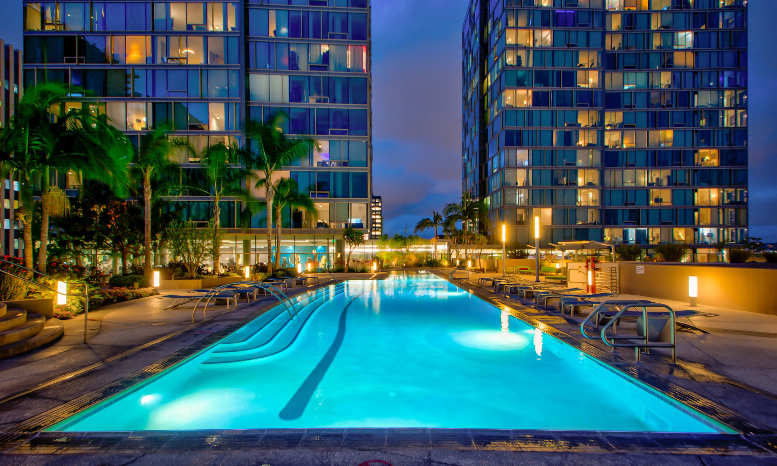 Sparkling resort-style pool at The Vermont in Los Angeles, California
