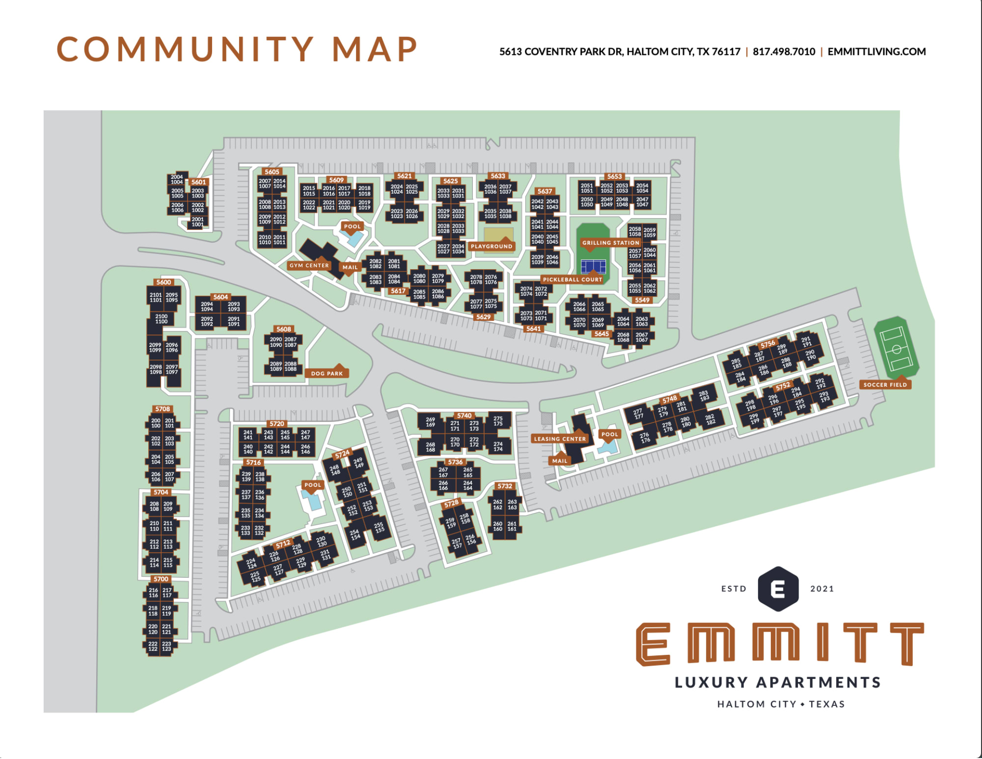 Community Site Map of Emmitt Luxury Apartments in Haltom City, Texas