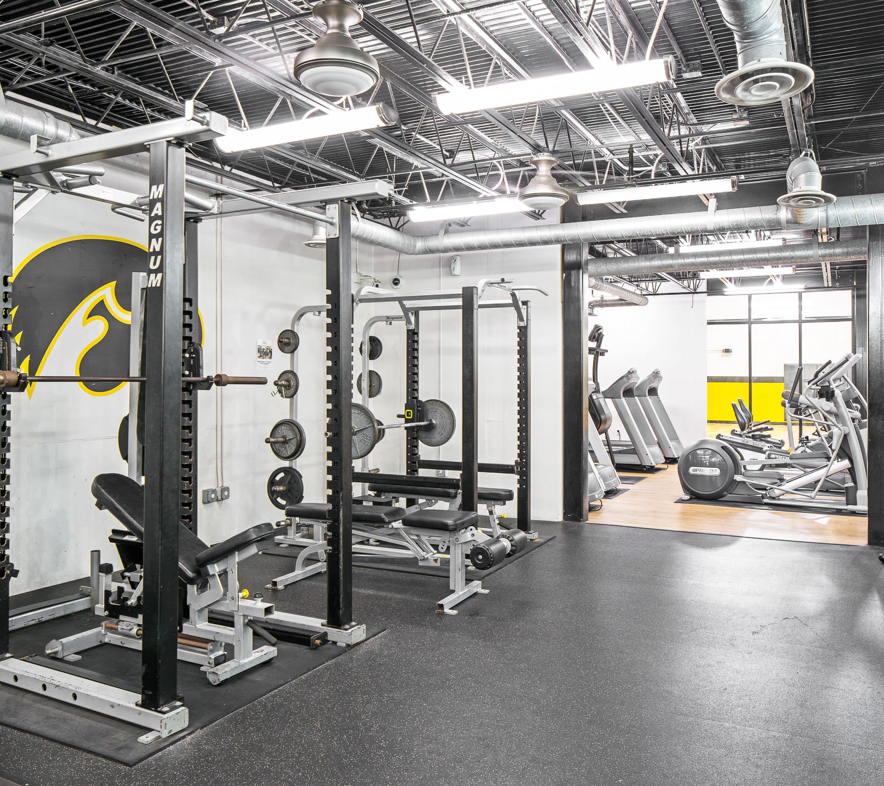 Very well-equipped onsite fitness center at Hawks Ridge in Iowa City, Iowa