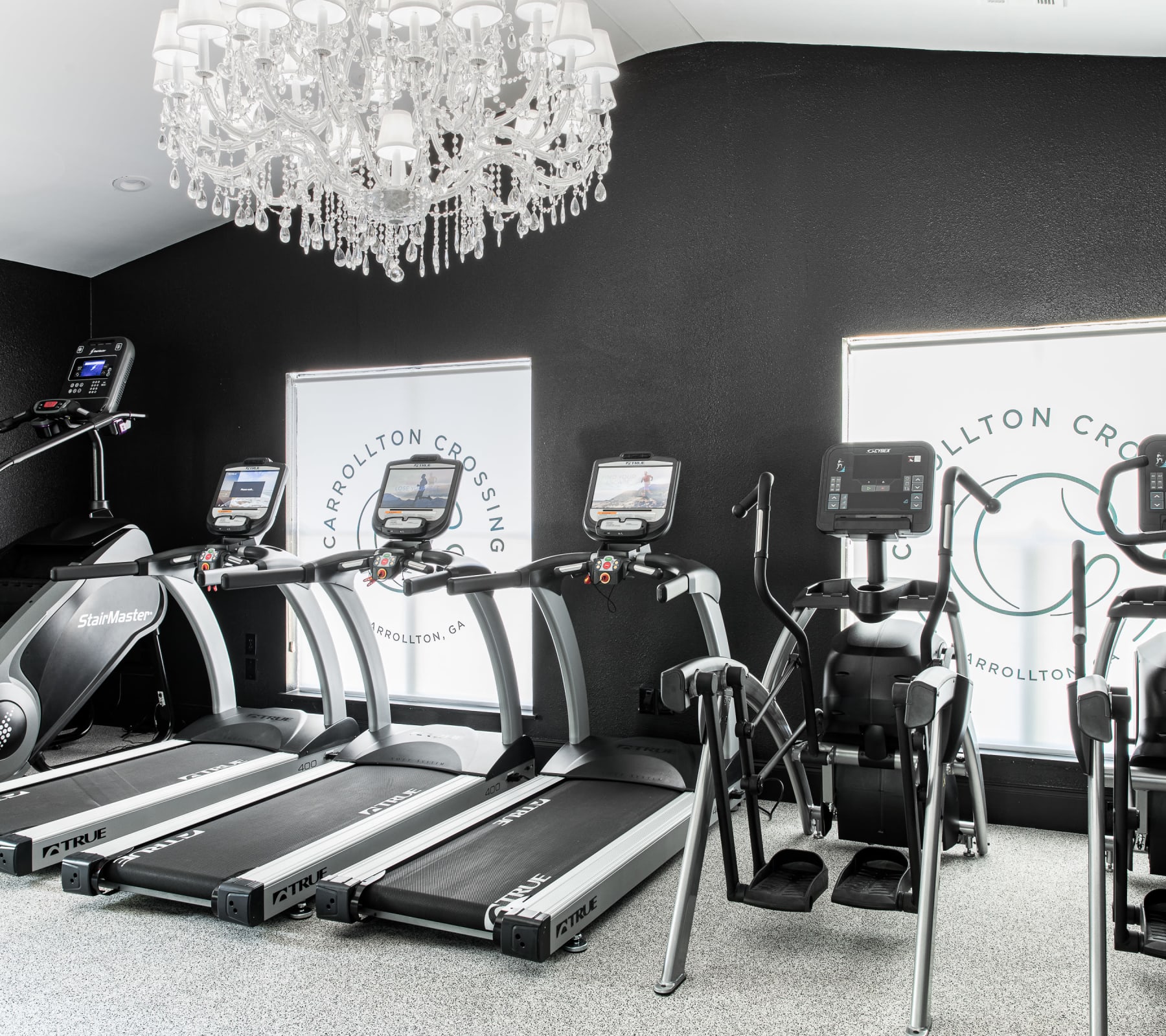 Very well-equipped onsite fitness center at Carrollton Crossing in Carrollton, Georgia
