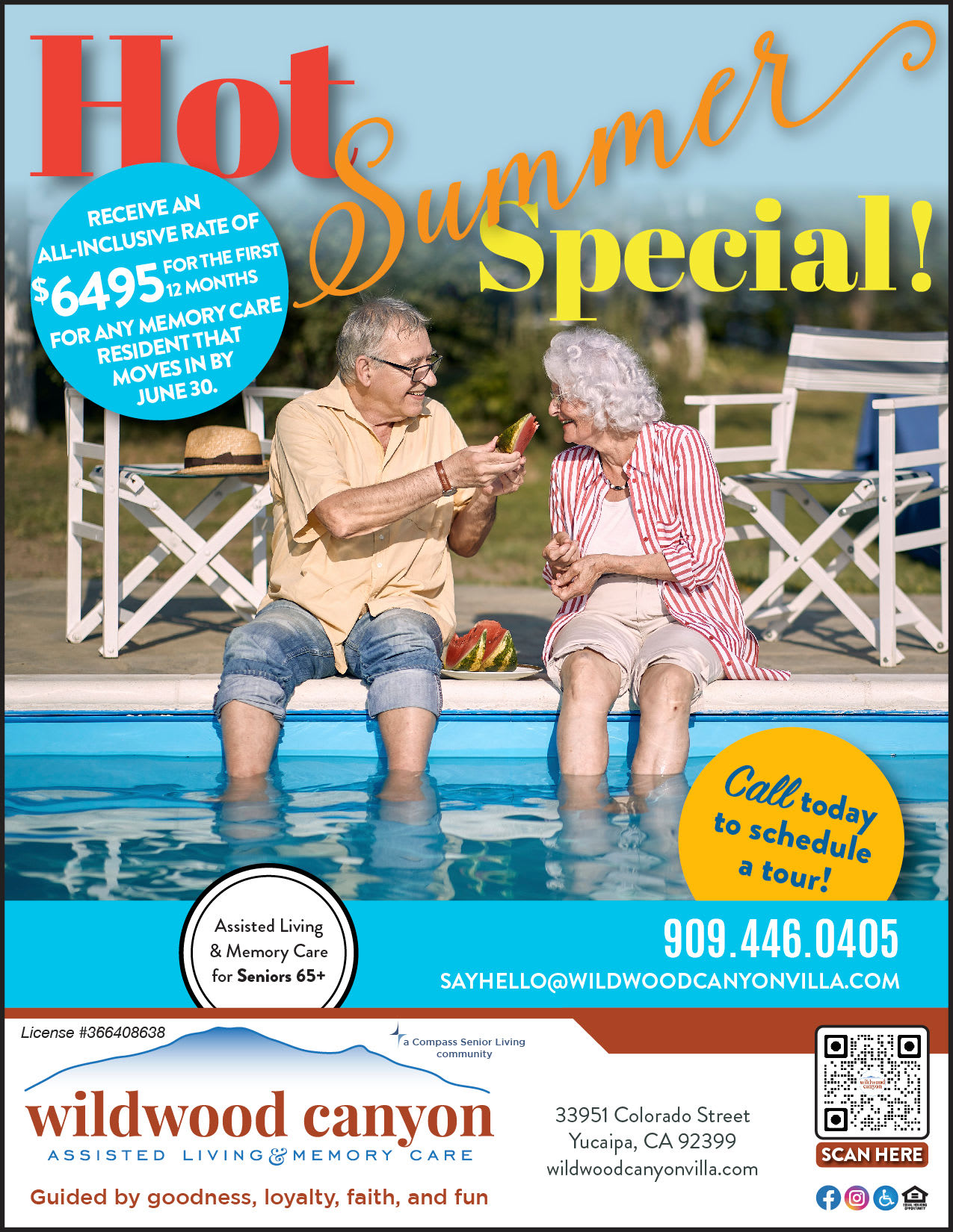 Hot summer special flyer at Wildwood Canyon Villa Assisted Living and Memory Care in Yucaipa, California