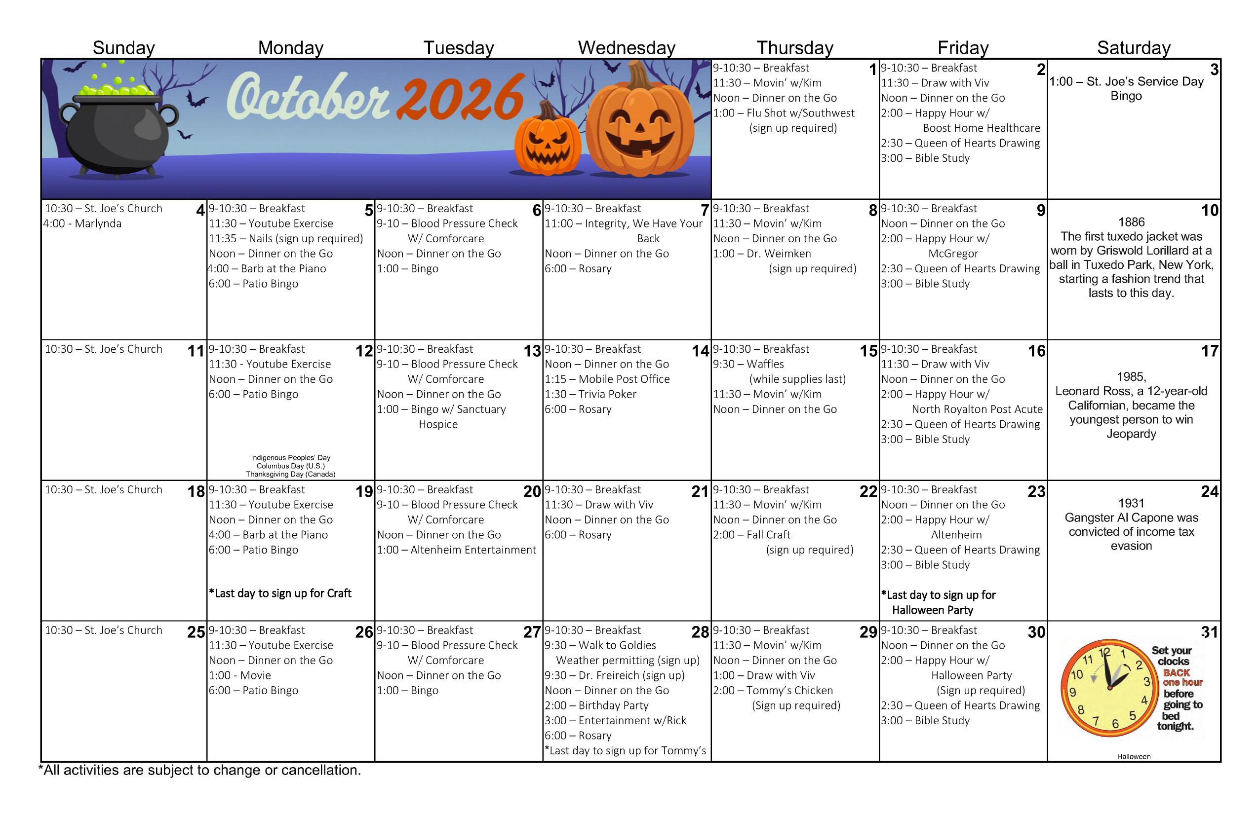 October Calendar