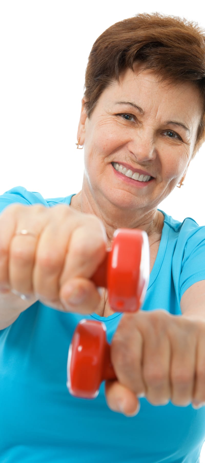 Resident working with a physical therapist and dumbells at East Troy Manor in East Troy, Wisconsin