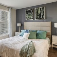 A furnished apartment bedroom at Liberty Mill in Germantown, Maryland
