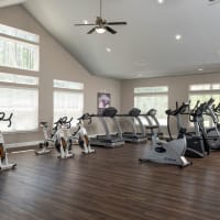 Treadmills in the community fitness center at Village at Rice Hope in Port Wentworth, Georgia
