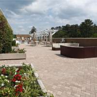 Outdoor lounge seating near the swimming pool at Environs Lofts at East 54 in Chapel Hill, North Carolina
