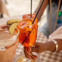 Residents enjoying cold drinks at Fountains at Forestwood in Fort Myers, Florida