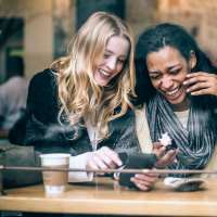 Resident with friends in cafe nearby{location_name}} in Billings, Montana