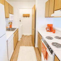 Bright kitchen interiors at Central Park Place in Grand Rapids, Michigan with no weight or breed restrictions.
