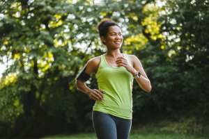 A woman jogging at a park near Stonewall Apartments in Purcell,Oklahoma