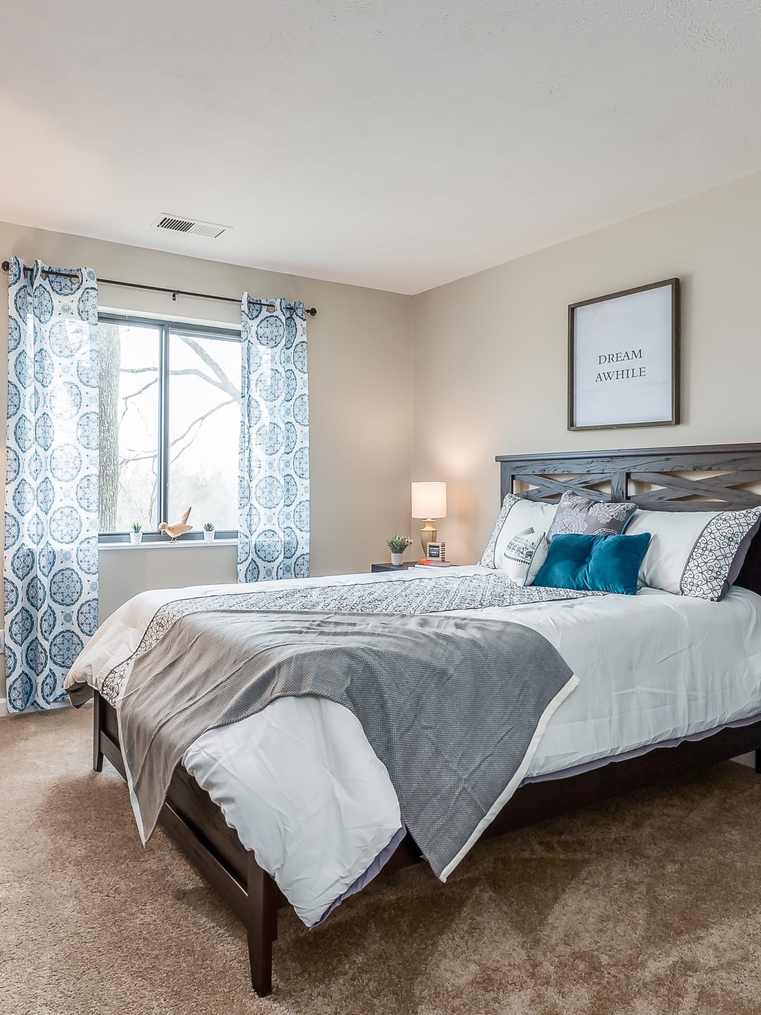 Model bedroom at Miamiview Apartments in Cleves, Ohio