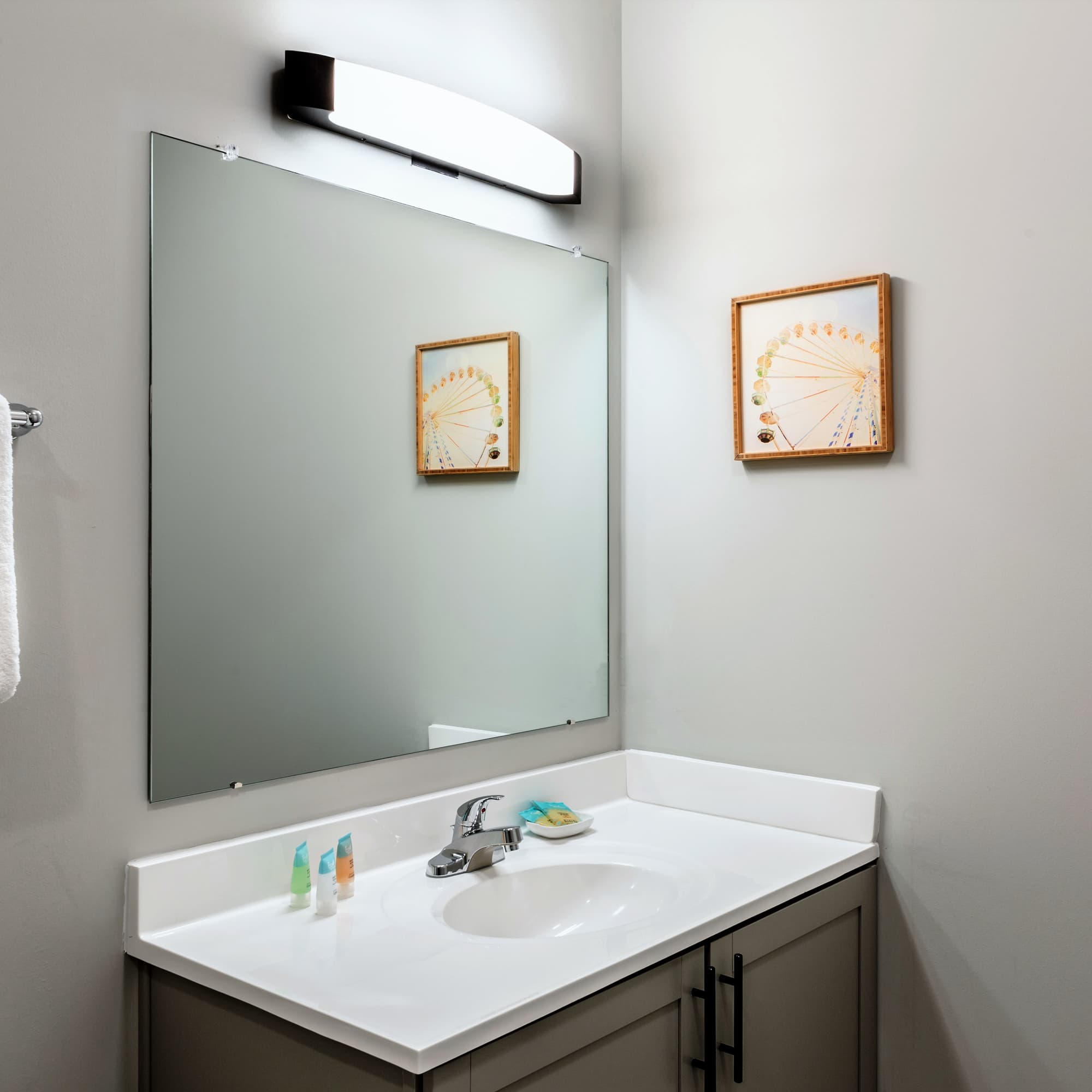 White countertop with sink and toiletries at 223 E Town in Columbus, Ohio