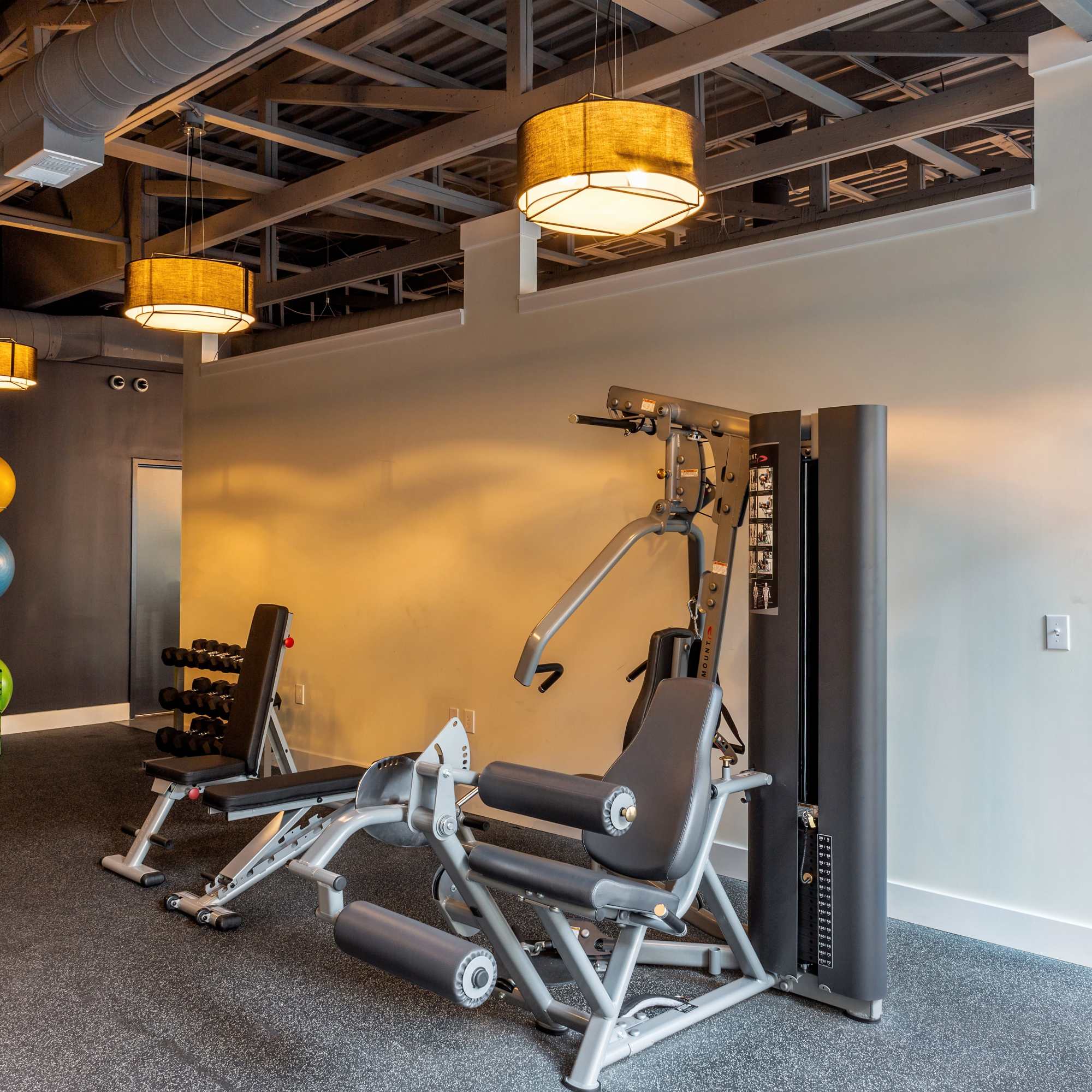 Weight bench and exercise equipment at 223 E Town in Columbus, Ohio