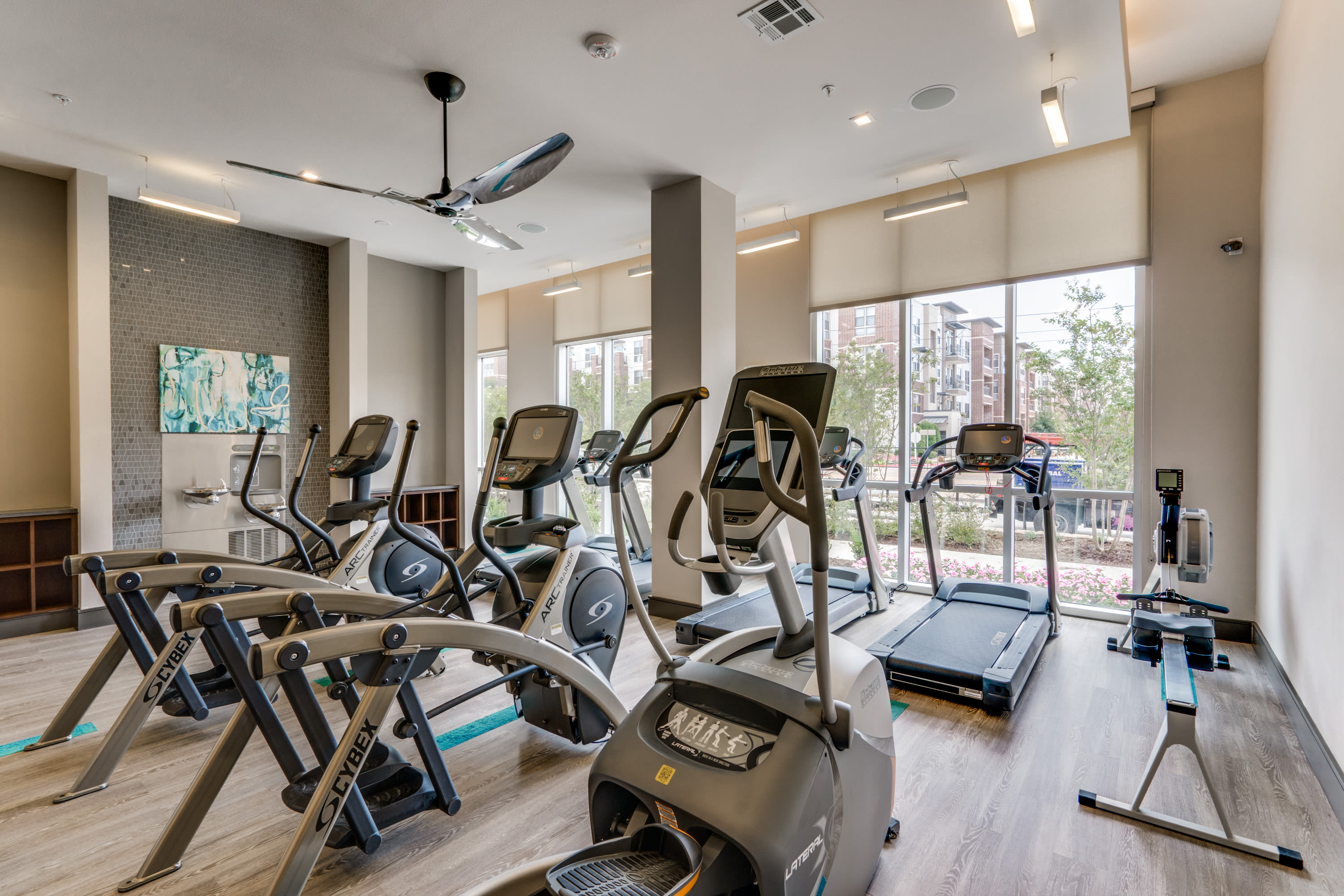Treadmills in the gym at 801 LasCo in Irving, Texas