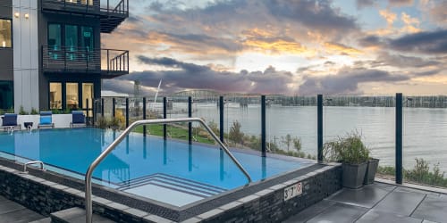 Infinite Pool Overlooking the Columbia River at The Columbia at the Waterfront in Vancouver, Washington