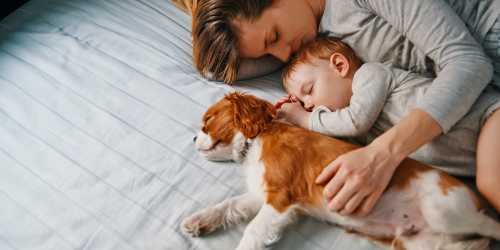 Mother and daughter sleeping with her pet at Edge at Town Center in Jacksonville, Florida