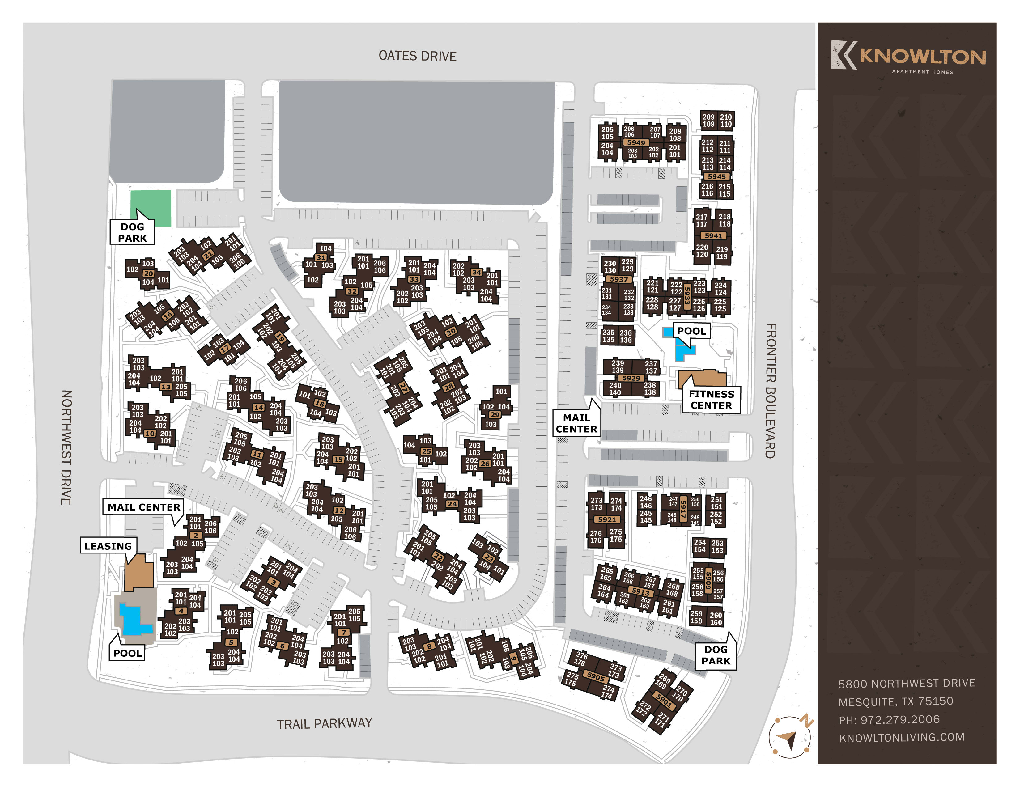 Community Site Map of Knowlton Apartment Homes in Mesquite, Texas