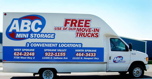 Moving van at ABC Mini Storage in Spokane, Washington