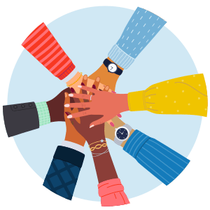 Illustration of diverse team members' hands
