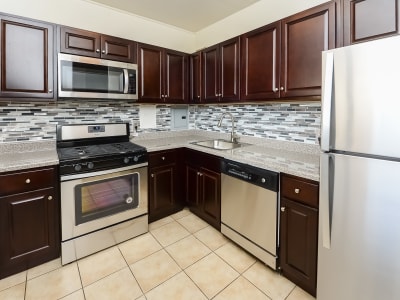 Riverside Towers Apartment Homes offers a natrually well-lit kitchen in New Brunswick, New Jersey