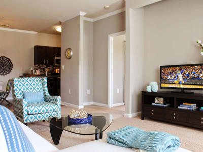 Enjoy a cozy living room at The Flats @ 55 Twelve in Durham, North Carolina