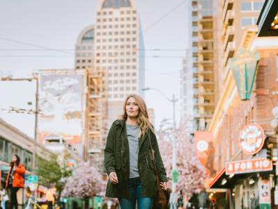 Woman walking through the streets near The Meadows 