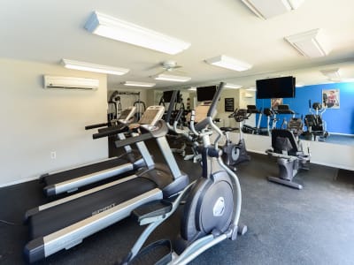 Modern fitness center at apartments in Lansdale, Pennsylvania