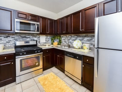 Riverside Towers Apartment Homes offers a natrually well-lit kitchen in New Brunswick, New Jersey