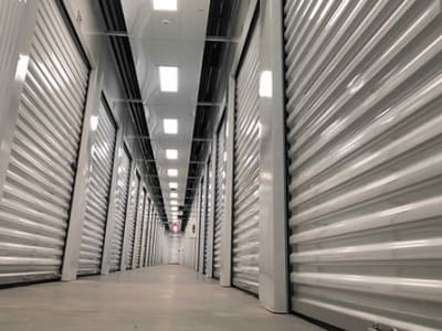 Line of storage units at Monster Self Storage in Savannah, Georgia