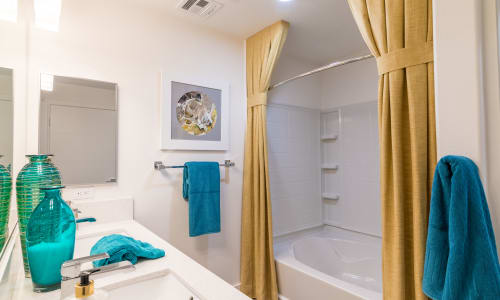Bright bathroom at EVO Apartments in Las Vegas, Nevada