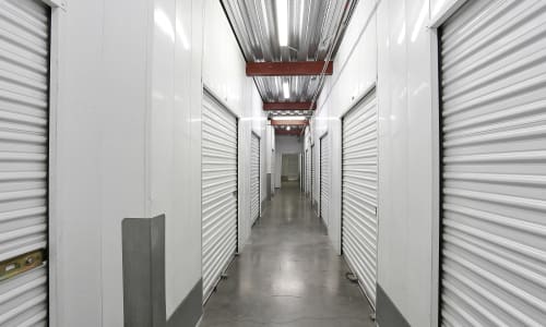 A hallway of interior units at A1-Self Storage in Oakland, California
