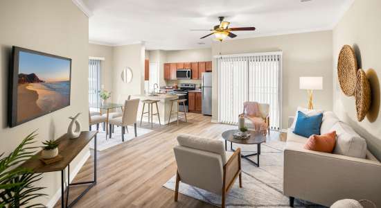 Living Room at Villas at Medical Center Apartments in , TX