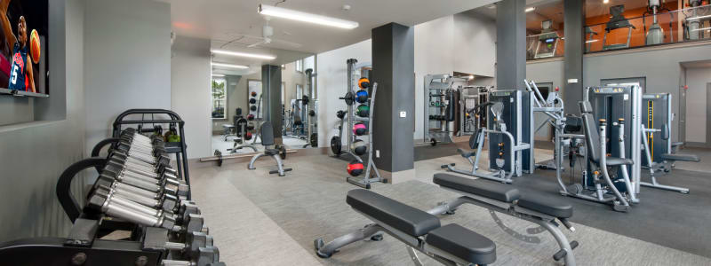 A well equipped fitness center at Linden Crossroads in Orlando, Florida